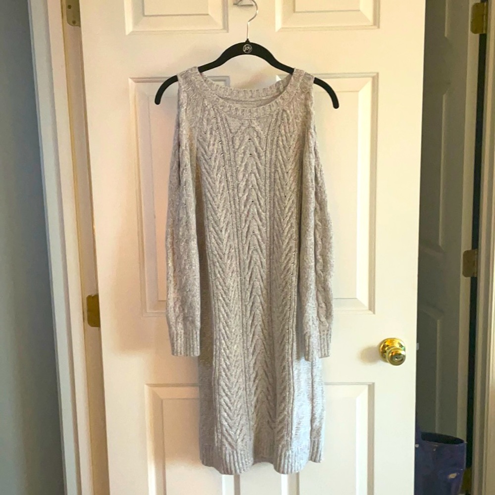 Loft cold shoulder cable knit sweater dress